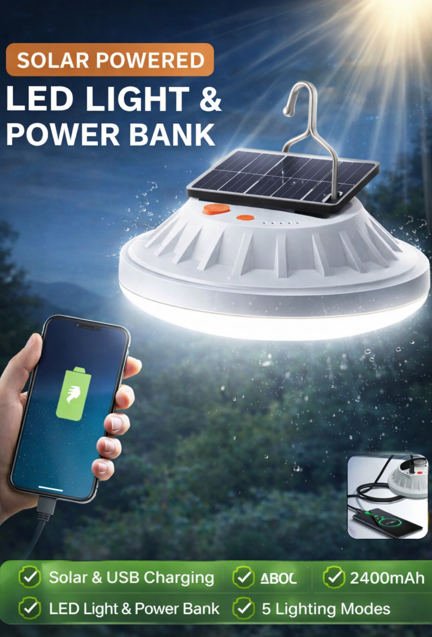 Solar Rechargeable Outdoor Lamp with 60 LEDs